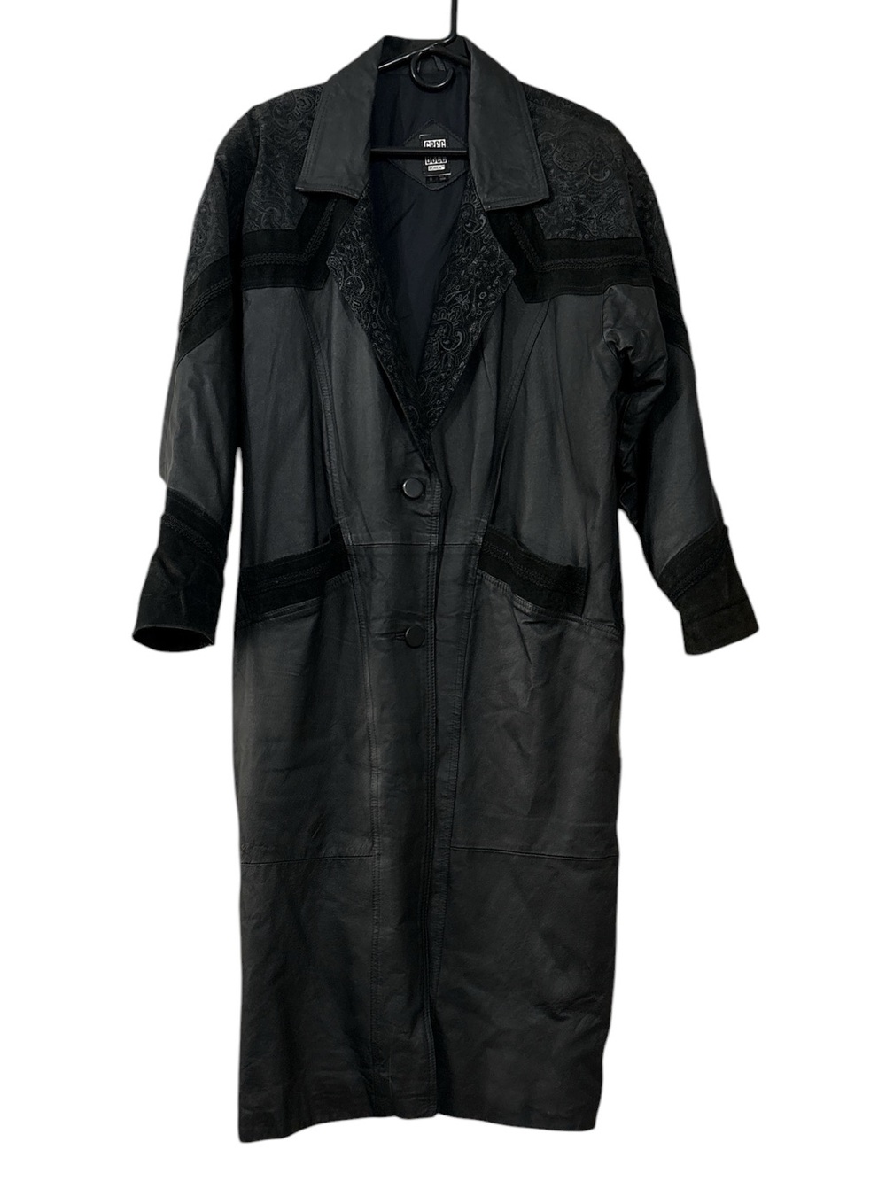 Vintage Black Genuine Leather Long Coat